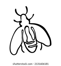 Black line doodle bug. Vector Outline illustration. Nature monochrome line art design. Hand drawn simple linear art