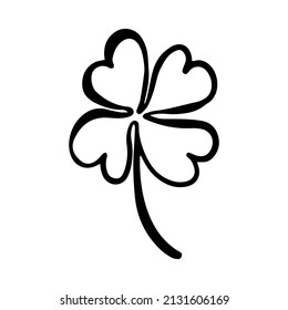 Black line doodle clover. Vector Outline illustration. Nature monochrome line art design. Hand drawn simple linear art