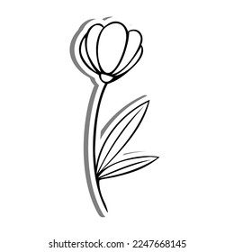 Black line doodle Flower. Hand drawn cartoon style. Vector illustration for decorate, coloring and any design.
