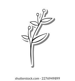 Black line doodle Pollen and Leaves on white silhouette and gray shadow. Hand drawn cartoon style. Vector illustration for decorate and any design.