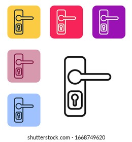 Black line Door handle icon isolated on white background. Door lock sign. Set icons in color square buttons. Vector Illustration