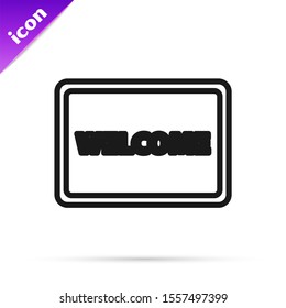 Black line Doormat with the text Welcome icon isolated on white background. Welcome mat sign.  Vector Illustration