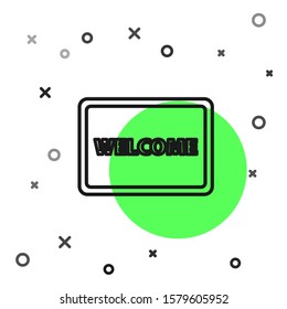 Black line Doormat with the text Welcome icon isolated on white background. Welcome mat sign.  Vector Illustration