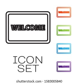 Black line Doormat with the text Welcome icon isolated on white background. Welcome mat sign. Set icons colorful. Vector Illustration