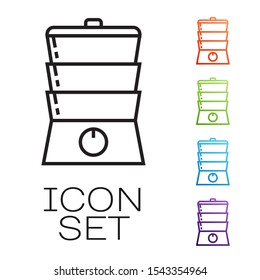 Black line Double boiler icon isolated on white background. Set icons colorful. Vector Illustration
