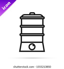 Black line Double boiler icon isolated on white background.  Vector Illustration