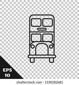 Black line Double decker bus icon isolated on transparent background. London classic passenger bus. Public transportation symbol.  Vector Illustration
