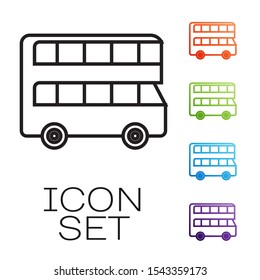 Black line Double decker bus icon isolated on white background. London classic passenger bus. Public transportation symbol. Set icons colorful. Vector Illustration