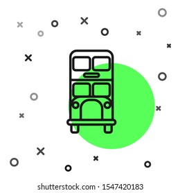 Black line Double decker bus icon isolated on white background. London classic passenger bus. Public transportation symbol.  Vector Illustration