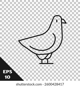 Black line Dove icon isolated on transparent background.  Vector