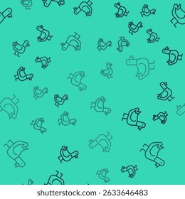 Black line Dove icon isolated seamless pattern on green background.  Vector