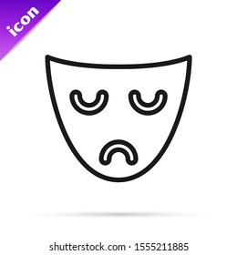 Black line Drama theatrical mask icon isolated on white background.  Vector Illustration