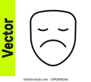 Icono de máscara teatral Drama de línea negra aislado en fondo blanco.  Vector