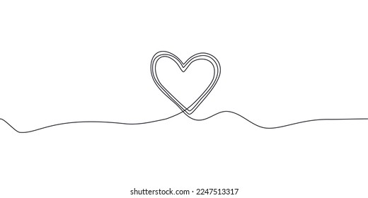 Señal de corazón del icono de dibujo de línea negra. Dibujo continuo de la línea de amor en blanco. Diseño para el día de San Valentín, boda, antecedentes de la tarjeta de invitación. Ilustración vectorial romántica