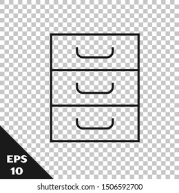 Black line Drawer with documents icon isolated on transparent background. Archive papers drawer. File Cabinet Drawer. Office furniture.  Vector Illustration