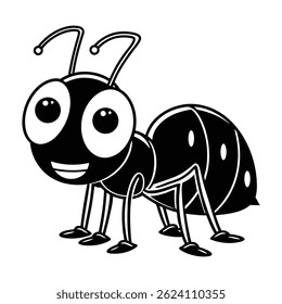 black line drawing of an ant