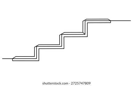 Black line drawing ascending steps creating a clear conceptual graphic illustration modern art design