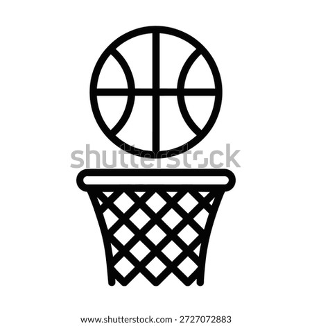 Black line drawing of a basketball going through a hoop sports icon icon