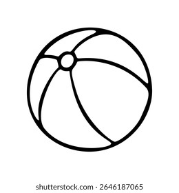 Black line drawing of a beach ball. The illustration uses a simple doodle style and a minimalist design, evoking fun and summer vibes. Vector icon is hand drawn