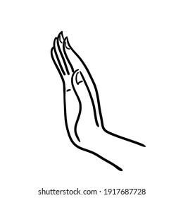 Black line drawing of Buddha's hand.Vector illustration isolated on white background.