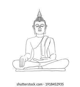 Black line drawing buddha.Vesak Day.Vector illustration isolated on white background.