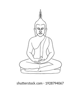 Black line drawing buddha.Vesak Day.Vector illustration isolated on white background.
