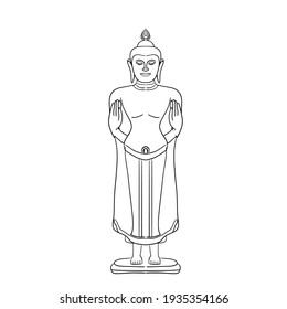 Black line drawing buddha.Vesak Day.Vector illustration isolated on white background.