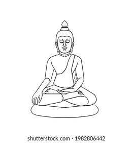 Black line drawing buddha.Vesak Day.Vector illustration isolated on white background.