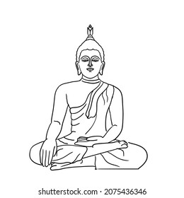 Black line drawing buddha.Vesak Day.Vector illustration isolated on white background.Cute design for t shirt print, icon, logo, label, patch or sticker.