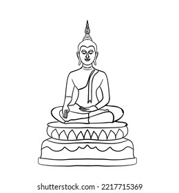 Black line drawing buddha.Vesak Day.Vector illustration isolated on white background.