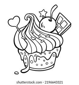 Black line drawing of cakes on a white background. It's a vector image.