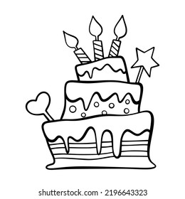 Black line drawing of cakes on a white background. It's a vector image.