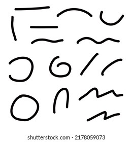 Black line drawing collection isolated on white background