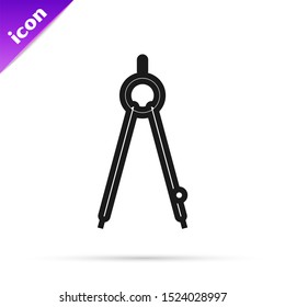 Black line Drawing compass icon isolated on white background. Compasses sign. Drawing and educational tools. Geometric instrument.  Vector Illustration