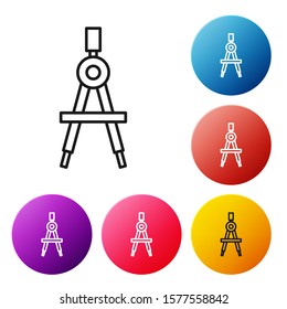 Black line Drawing compass icon isolated on white background. Compasses sign. Drawing and educational tools. Geometric instrument. Set icons colorful circle buttons. Vector Illustration