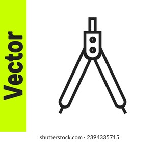 Schwarze Linie Zeichenkompass Symbol einzeln auf weißem Hintergrund. Layoutbild-Schild. Zeichnen und Unterrichten. Geometrisches Instrument.  Vektorgrafik