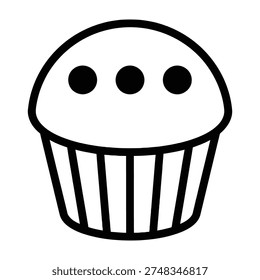 Black line drawing of a cupcake with three dots