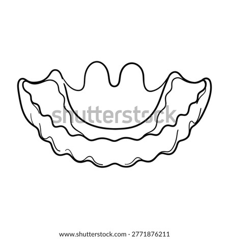 Black line drawing of dental impression tray or mouthguard on white background, healthcare medical concept