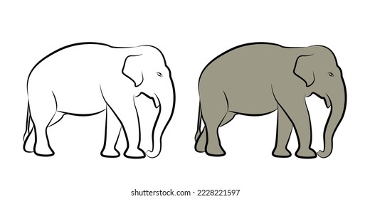 Dibujo en línea negra de un elefante sobre un fondo blanco aislado.