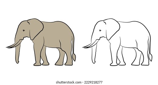 Dibujo en línea negra de un elefante sobre un fondo blanco aislado.