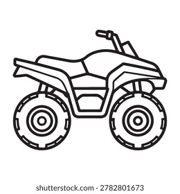 Black line drawing of a fourwheeler ATV vehicle with big wheels and a seat