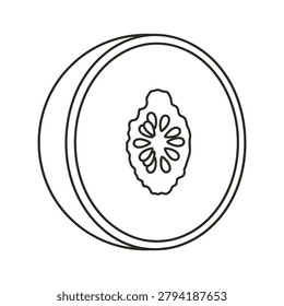 A black line drawing of a Honeydew Melon fruit slice