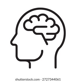 a black line drawing of a human head with a brain