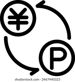 Icono de dibujo de línea negra de la Imagen de puntos de intercambio para el yen japonés