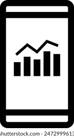 Black line drawing icons of line graph and bar graph displayed on smartphone screen