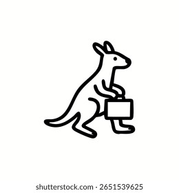 Black line drawing of a kangaroo carrying a briefcase