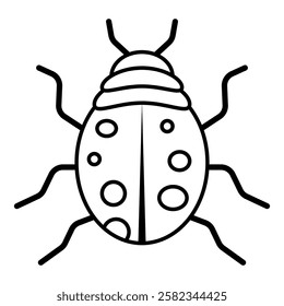 Black line drawing ladybug, cute beetle spring animal insect ladybird