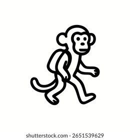 Desenho de linha preta de um macaco carregando uma mochila