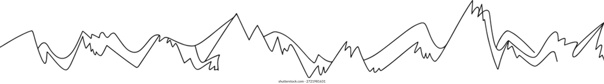 Un dibujo de línea negra de un paisaje de la cordillera en un estilo simple