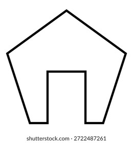 Un dibujo de línea negra de una forma de casa pentagonal con una puerta rectangular centrada en un fondo blanco con ilustración e icono gráfico y diseño y arquitectura